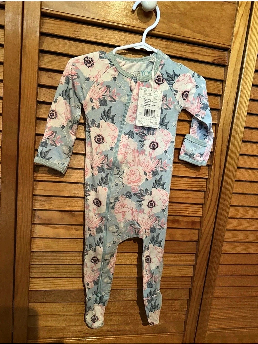 Bestaroo Vintage Roses Teal Floral Footie Baby 3-6M NWT